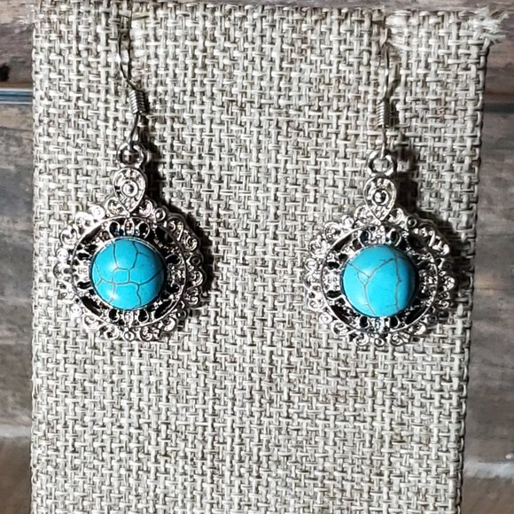 Kimora Genuine Turquoise and Sterling Silver Earrings - Picture 1 of 7